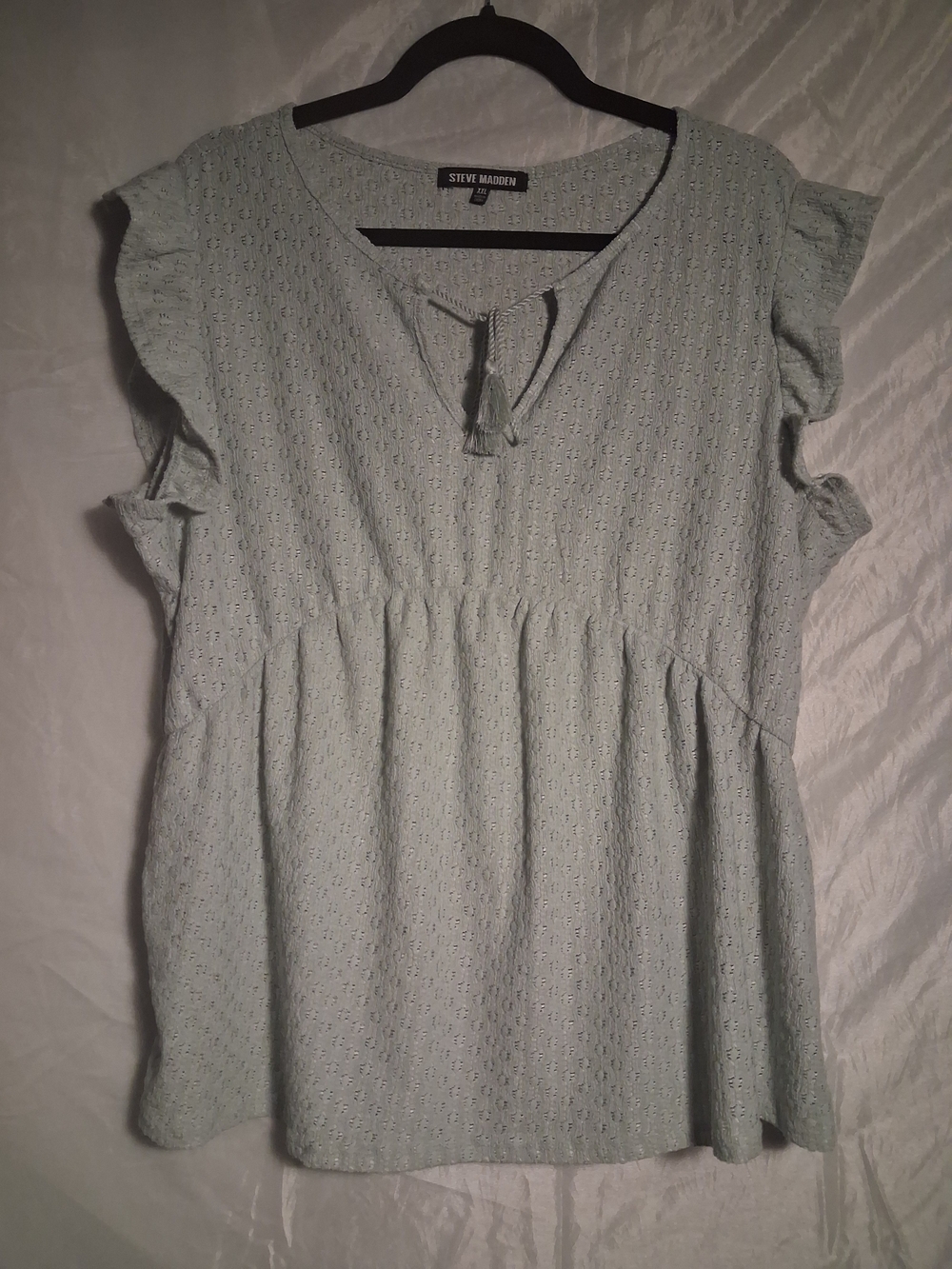 Steve Madden Light Mint Eyelet Tassel Babydoll Top Size XXL